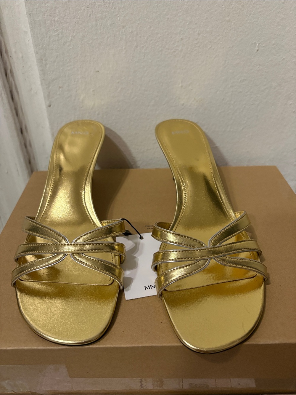 Mango Metallic Gold Strappy Slip-On Mules 41 us 10